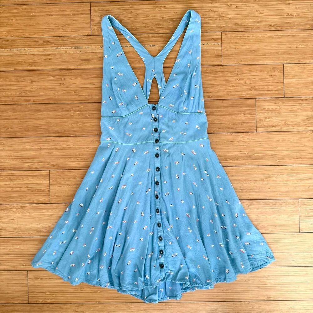 Cooperative Urban Outfitters Teal Blue Floral Button Front Mini Dress M